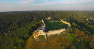 Castle cityscape before sunset ruins aerial view