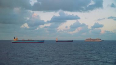 Kargo gemileri ve yolcu gemisi Fort Lauderdale, Florida 'da demirlemiş.
