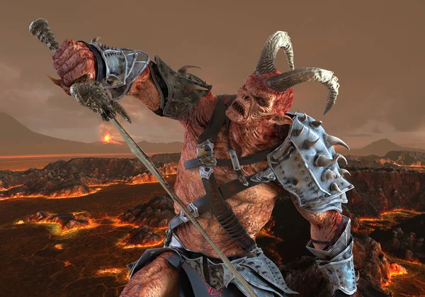 Demon monster on fantasy background 3D illustration