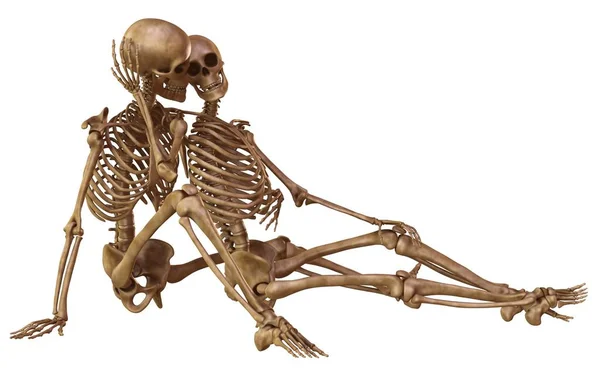 Skeletons of man and woman in the pose of lovers. Isolated on white background 3d illustration — Stock Image Skeletons of man and woman in the pose of lovers. Isolated on white background 3d illustration Stock Picture