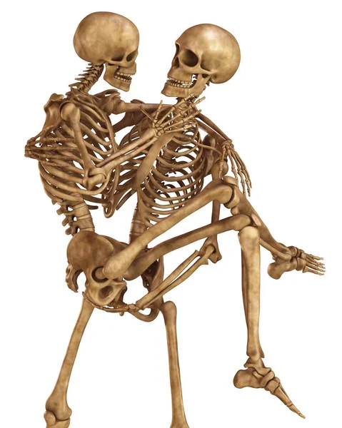 Skeletons of man and woman in the pose of lovers. Isolated on white background 3d illustration — Stock Image Skeletons of man and woman in the pose of lovers. Isolated on white background 3d illustration Stock Picture