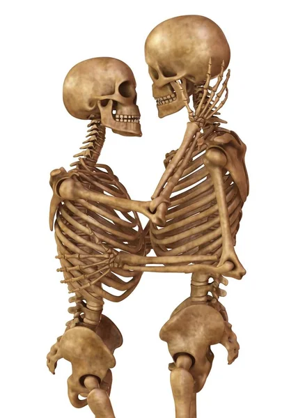 Skeletons of man and woman in the pose of lovers. Isolated on white background 3d illustration — Stock Image Skeletons of man and woman in the pose of lovers. Isolated on white background 3d illustration Stock Photo