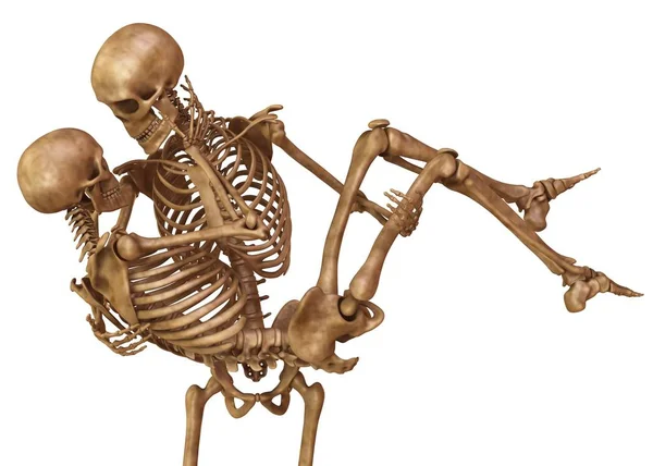 Skeletons of man and woman in the pose of lovers. Isolated on white background 3d illustration — Stock Image Skeletons of man and woman in the pose of lovers. Isolated on white background 3d illustration Stock Image