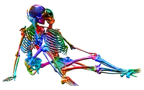 Skeletons of man and woman in the pose of lovers in multicolored abstract style illustration Isolated on white background — Stock Image Skeletons of man and woman in the pose of lovers in multicolored abstract style illustration Isolated on white background Royalty Free Stock Images