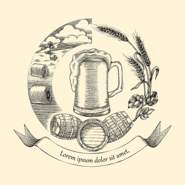 Bira zanaat kavramı logo el Vintage tarzı, zanaat bira sürecinin çizimi
