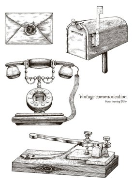 Retro communication equipment hand drawing vintage style clipart