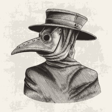 Plague doktor el Vintage oyma izole grunge arka plan çizimi