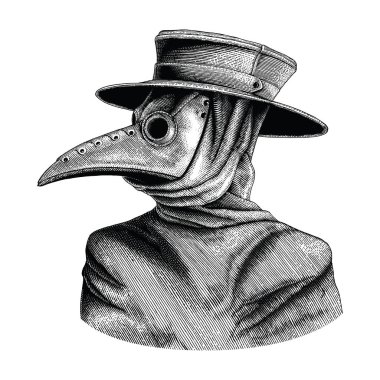 Plague doctor hand drawing vintage engraving isolate on white background clipart