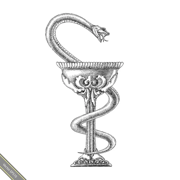 Schüssel Hygeia Hand Zeichnung Vintage Style Pharmacy Symbol Schwarze Und — Stockfoto