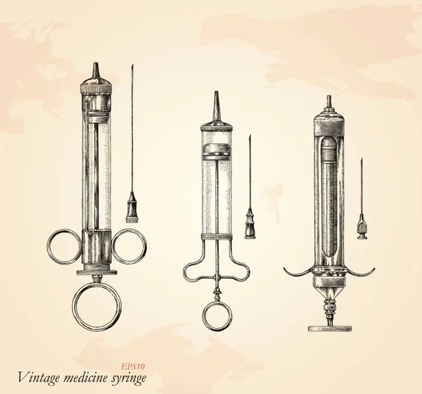 老式医学注射器手画 古董医学注射器 — 图库照片