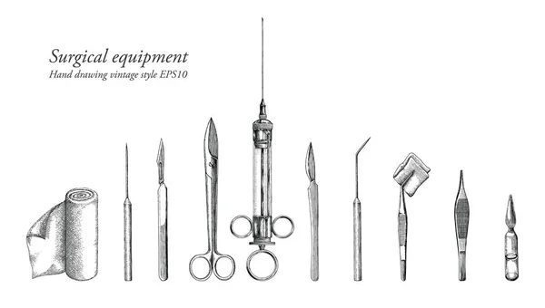 Equipamento Cirúrgico Conjunto Mão Desenho Estilo Vintage — Fotografia de Stock