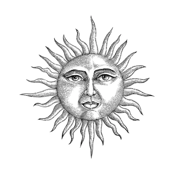 Face Sun Hand Drawing Engraving Style — Stock Photo, Image