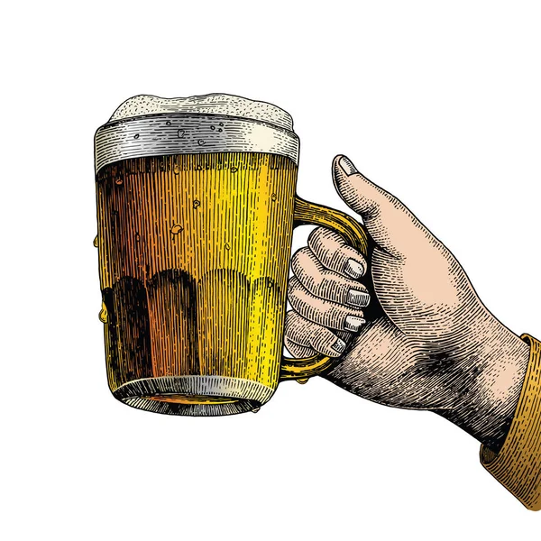 Bier Trinken Hand Halten Bierkrug Party Hintergrund — Stockfoto