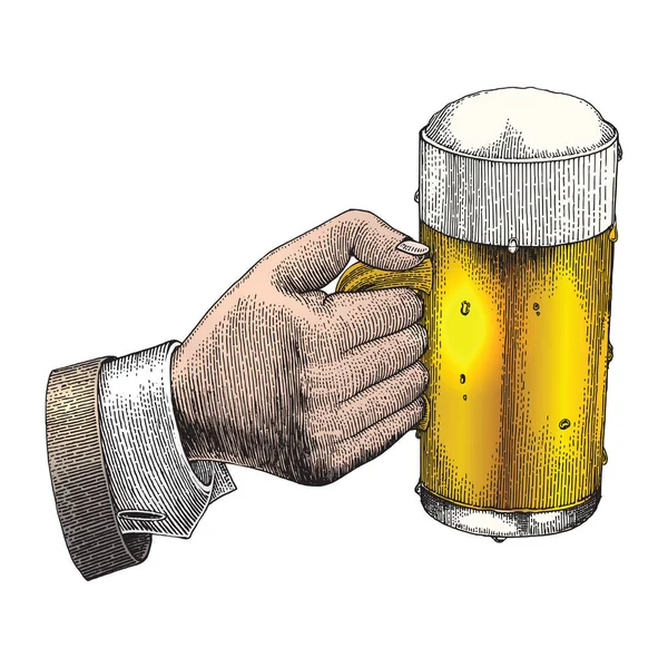 Пивний Напій Рука Тримає Пивний Кухоль Фон Партії — стокове фото
