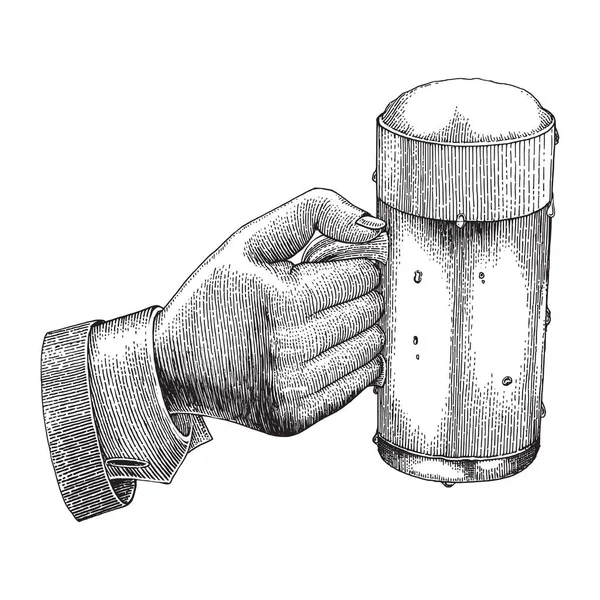 Μπύρα Ποτό Χέρι Που Κρατά Την Κούπα Μπύρα Φόντο Κόμμα — Φωτογραφία Αρχείου