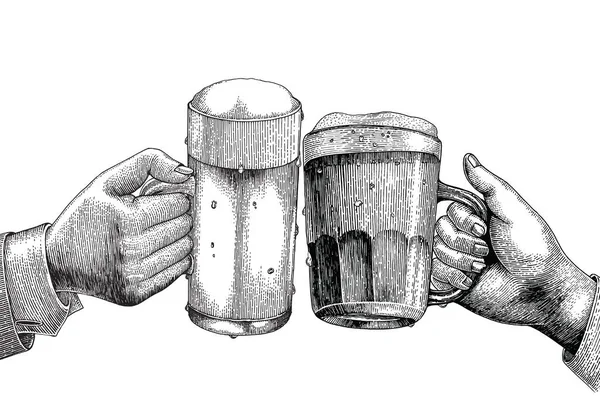 Pivní Nápoj Ruka Drží Pivo Hrnek Strany Pozadí — Stock fotografie
