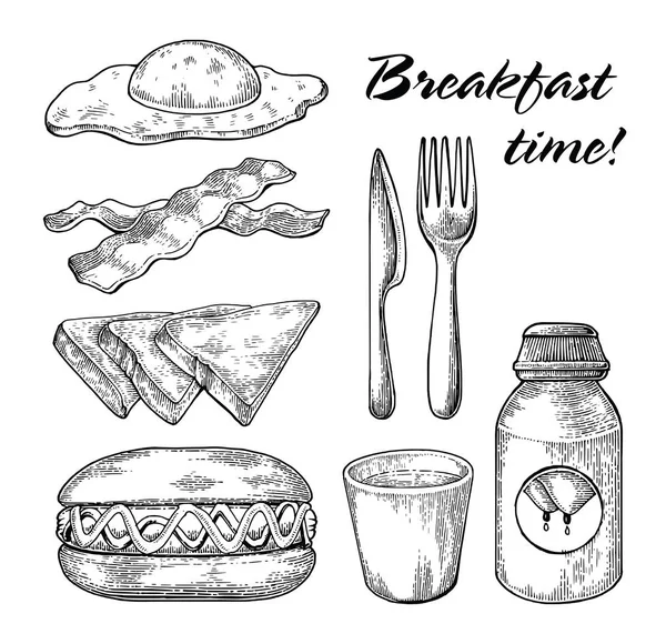 Set Colazione Mano Disegno Linea Bianco Nero Sfondo Bianco — Foto Stock