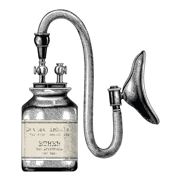 Aygıt inhaler eter anestezi vintage clipart el çizimi için izole beyaz arka plan üzerinde
