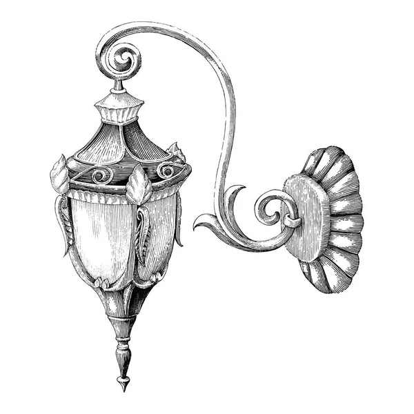 Vintage Lampa Pouliční Ruční Rytí Kresbě Bílém Pozadí — Stock fotografie