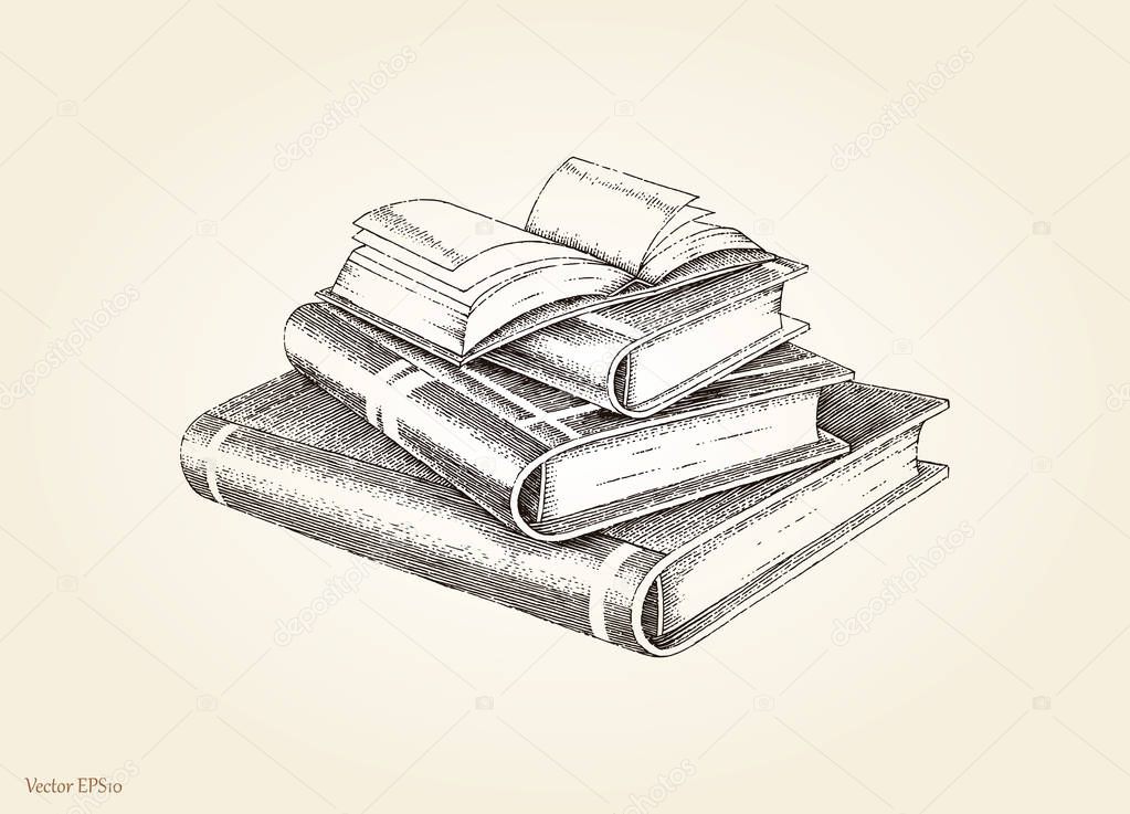 Books stack hand drawing vintage style