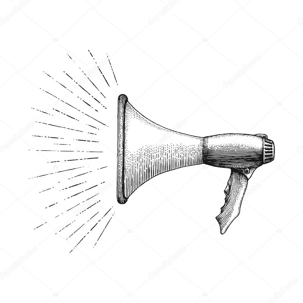 Megaphone hand drawing vintage style