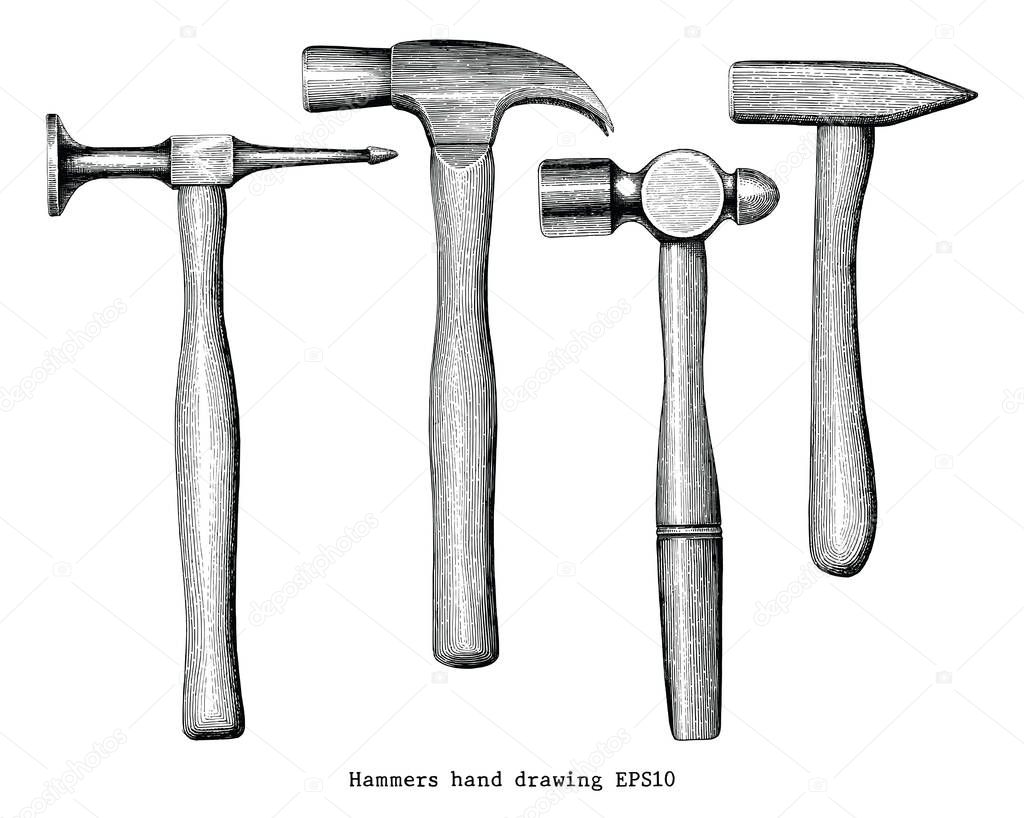 Hammers hand drawing vintage style isolate on white background