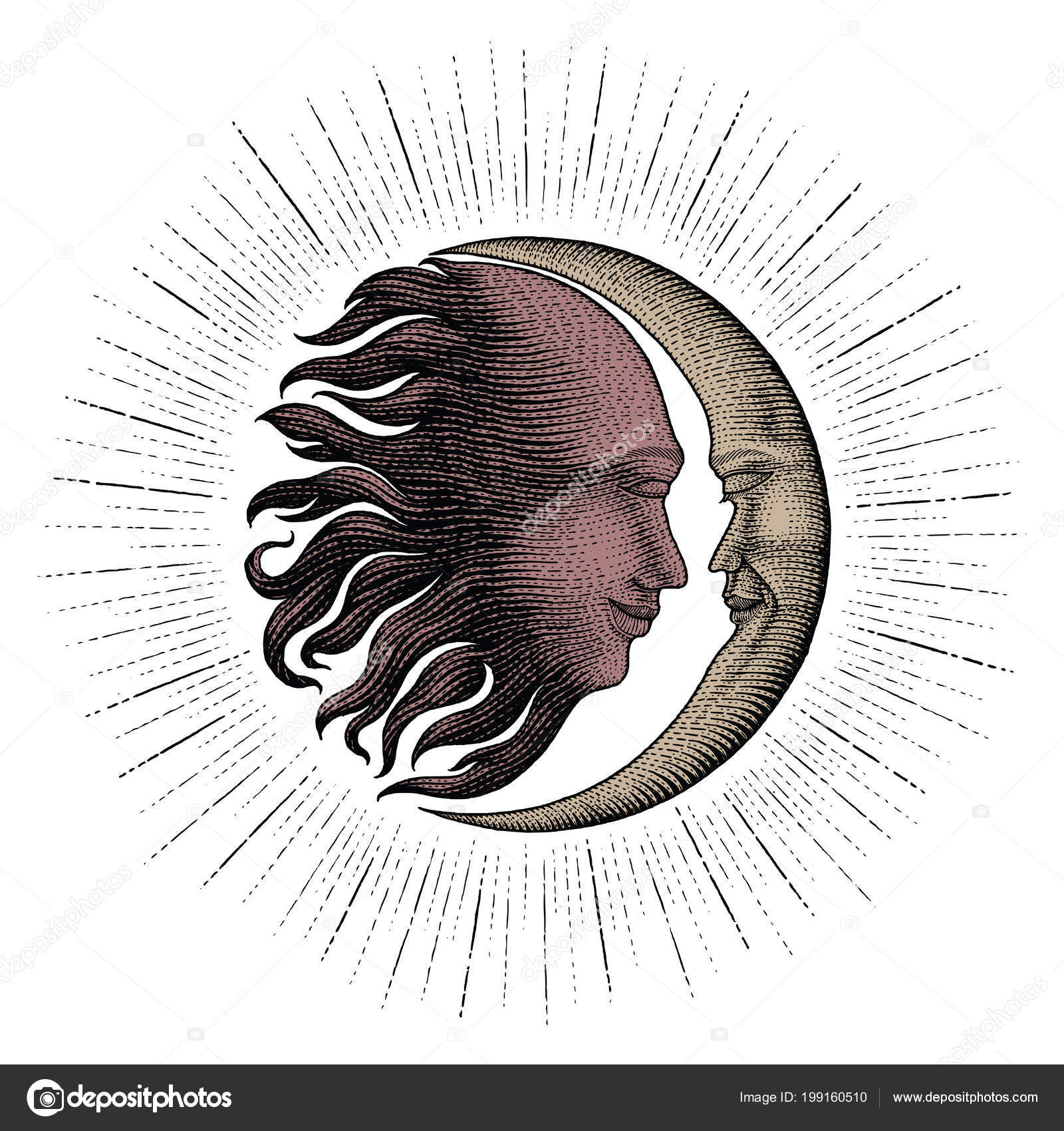 Face Sun Moon Sparkle Hand Drawing Vintage Engraving Money Line Stock Photo Image By C Ohm3417 Hotmail Com