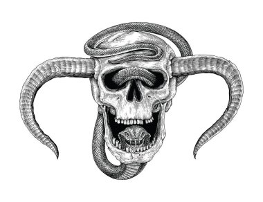 İnsan kafatası yılanla çizim vintage dövme ne örnek oyma el