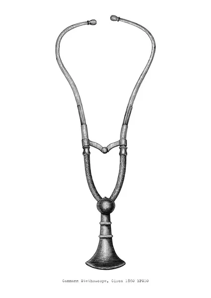 Vintage stetoskop el oyma stil beyaz arka plan üzerinde çizimi