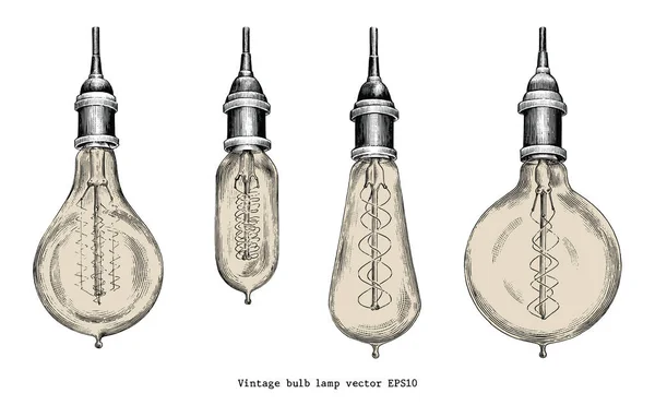 Vintage Pære Lampe Hånd Tegning Gravering Stil - Stock-foto