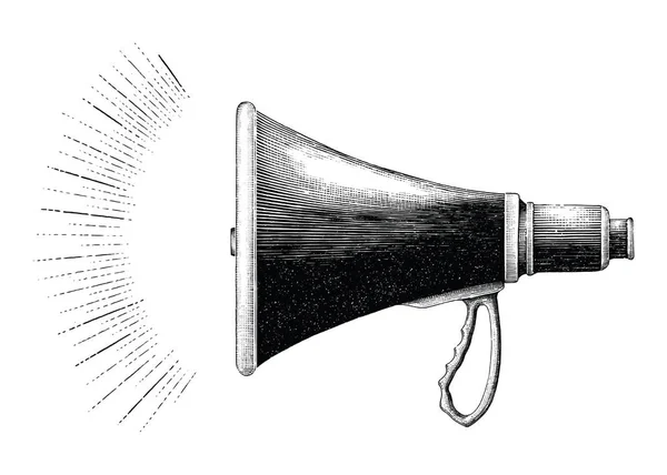 Vintage Megaphone Mão Desenho Gravura Estilo — Fotografia de Stock