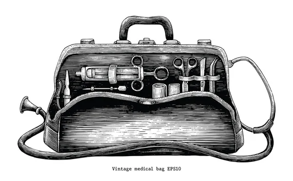 Vintage Medicinsk Väska Hand Ritning Gravyr Stil — Stockfoto