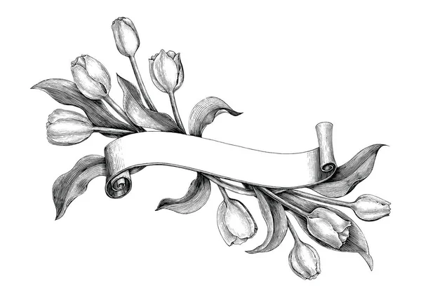 Vintage afiş ile Lale çiçek el vintage küçük resim çizimi