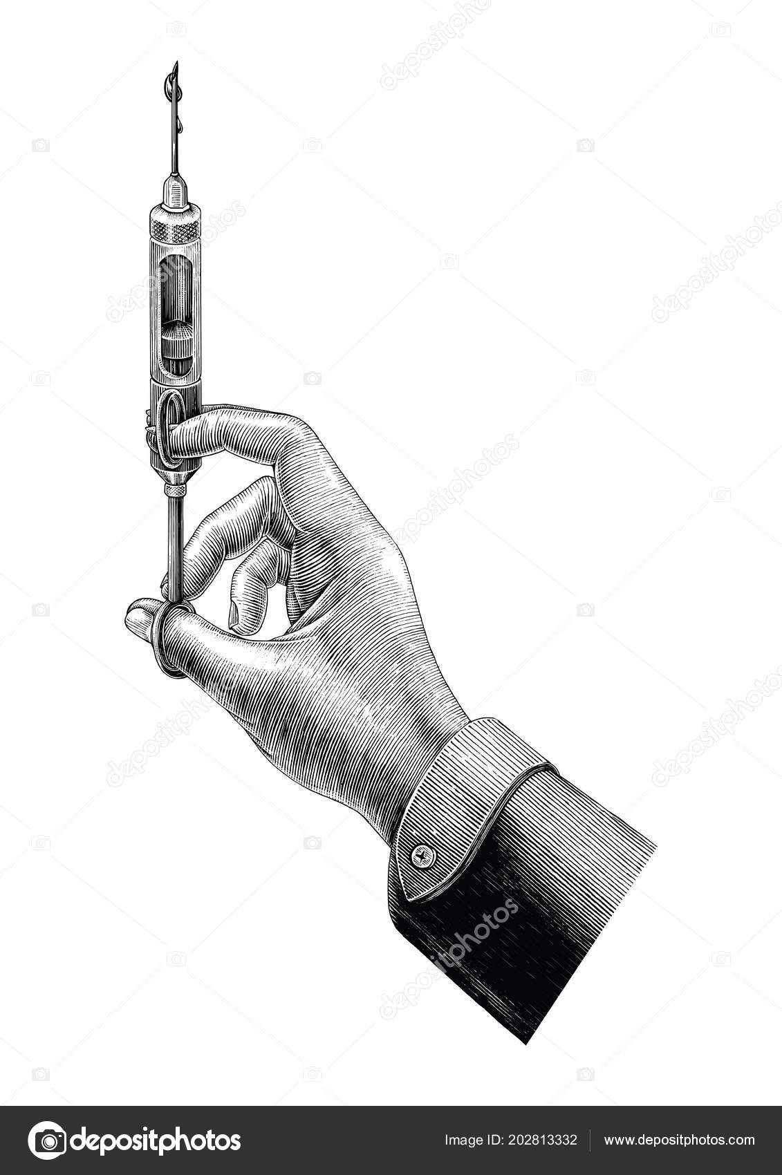 photo Hand Holding Syringe Drawing depositphotos