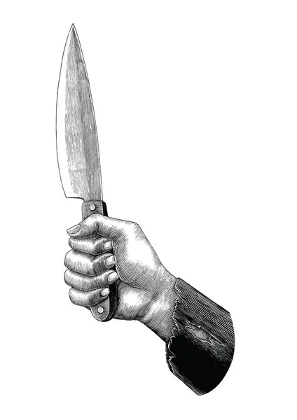 Ruce Drží Nůž Ilustrace Vintage Klipart Izolovaných Bílém Pozadí — Stockový vektor