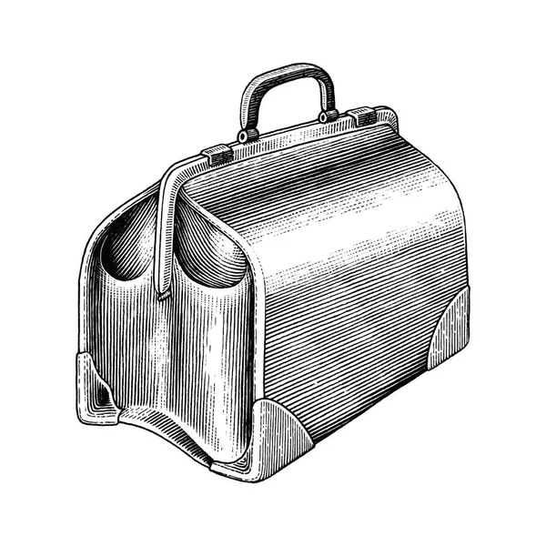 Vintage medicinsk väska hand Draw svart och vitt Clip Art isolerad — Stock vektor