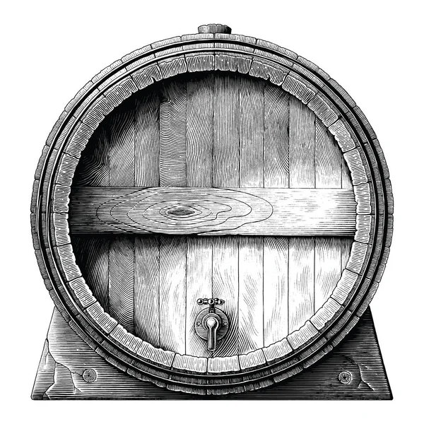 Antiga gravura ilustração do barril de carvalho mão desenho preto — Vetor de Stock