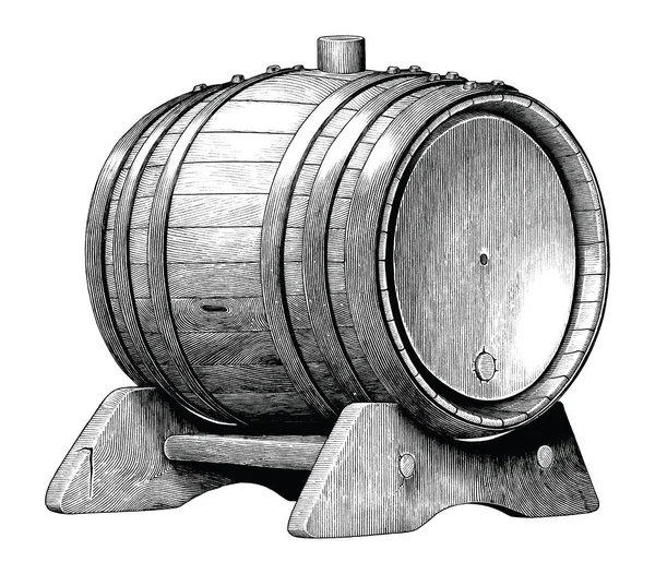 Incisione antica illustrazione del disegno a mano del barile di quercia nero — Vettoriale Stock