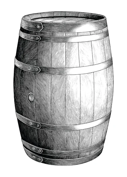 Antiga gravura ilustração do barril de carvalho mão desenho preto — Vetor de Stock