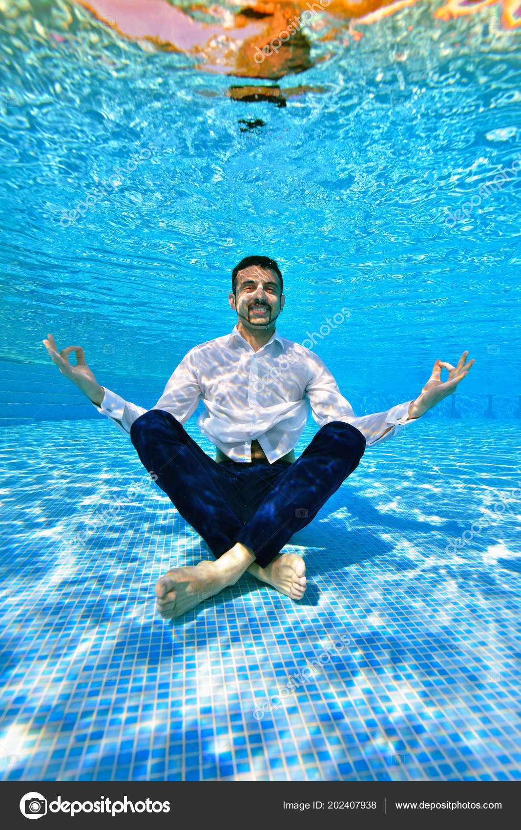 Underwater Portrait Man Thinking Inside Swimming Stock Photo