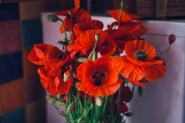 Güzel parlak kırmızı poppies, yaşam kavramı buket. 