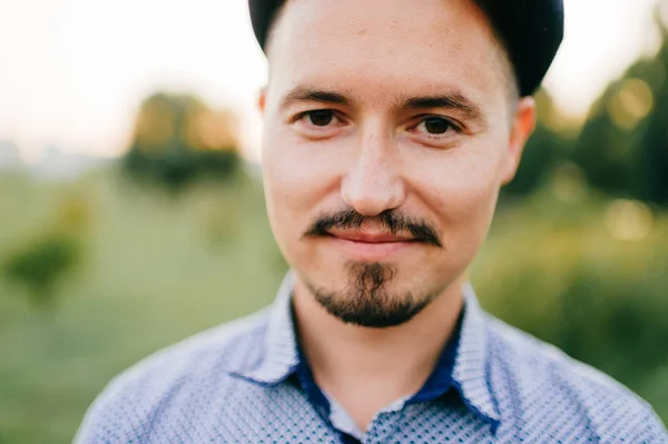 Portrait Handsome Man Posing Blurred Nature Background — Stock Photo, Image