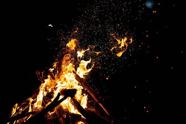 Close View Burning Campfire Dark Abstrak Background — Stok Foto