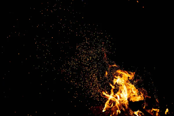 Close View Burning Campfire Dark Abstract Background — Stock Photo, Image