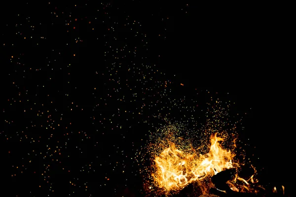 Close View Burning Campfire Dark Abstract Background — Stock Photo, Image