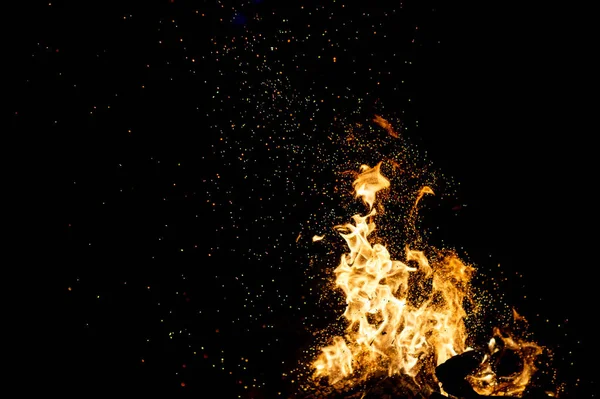 Close View Burning Campfire Dark Abstract Background — Stock Photo, Image