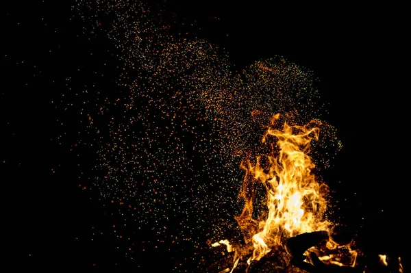 Close View Burning Campfire Dark Abstract Background — Stock Photo, Image