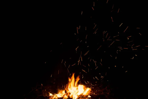 Close View Burning Campfire Dark Abstract Background — Stock Photo, Image