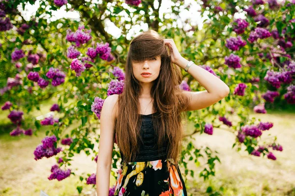 Young Beautiful Woman Summer Blooming Garden Royalty Free Stock Images