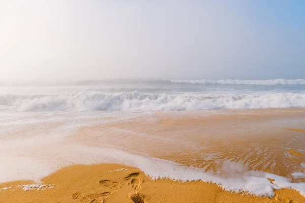 Beautiful Scenic View Mediterranean Seashore Footprints — Stock Photo, Image